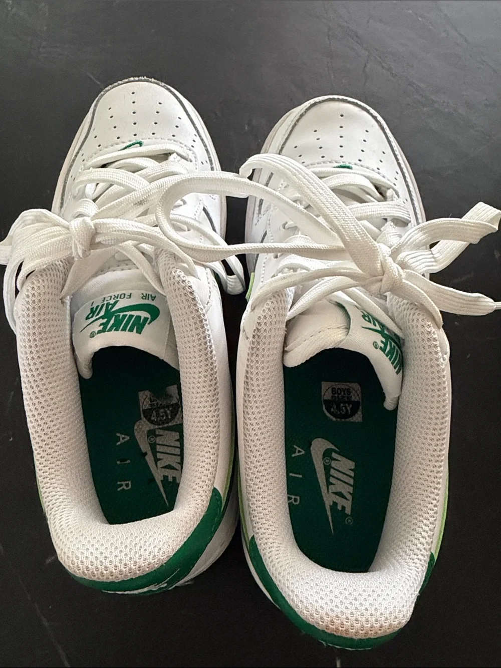 Nike Kids White Low-Top Sneakers with Green Swoosh